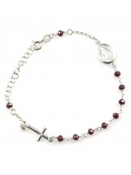 Bracciale rosario donna in argento 925 e pietre rosso scuro boreale