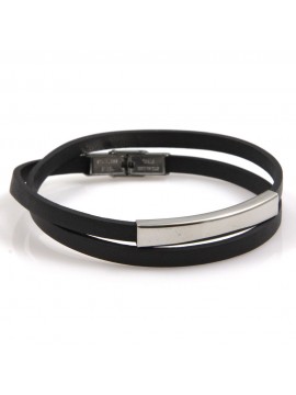 bracciale uomo donna pelle nera con piastra in acciaio ottimo per incisioni