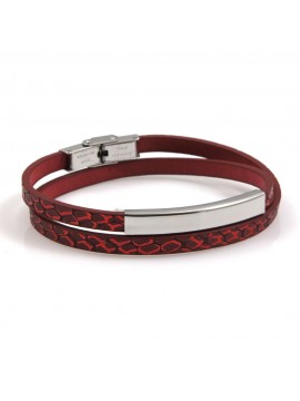 bracciale uomo donna pelle rossa pitonata con piastra in acciaio ottimo per incisioni
