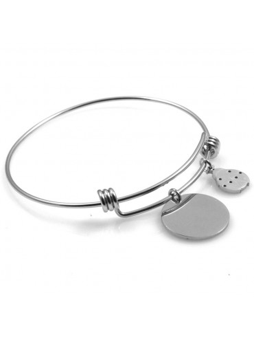 bracciale donna in acciaio rigido con ciondolo tondo e coccinella ottimo per incisione