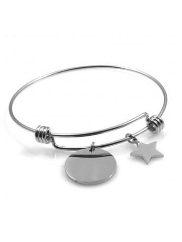 bracciale donna in acciaio rigido con ciondolo tondo e stellina ottimo per incisione
