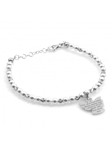 bracciale donna bimba con angelo custode preghiera argento e perle