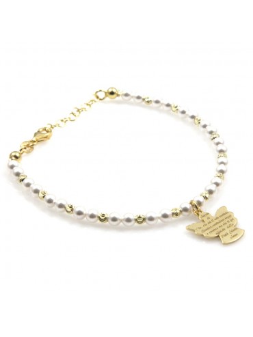 bracciale donna bimba con angelo custode preghiera argento dorato e perle