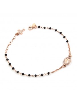 bracciale rosario donna in argento ramato postine nere e strass