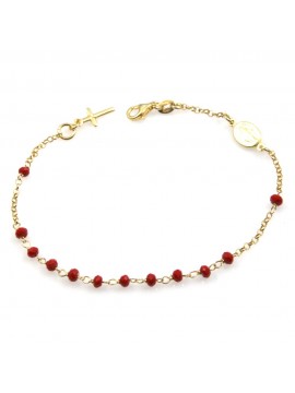 bracciale rosario donna in argento 925 dorato postine rosse
