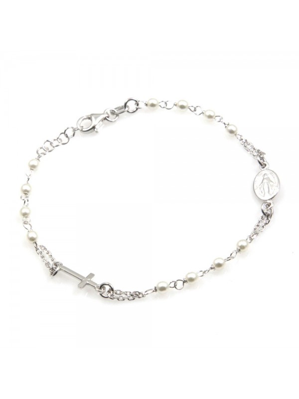 bracciale rosario donna in argento 925 e perle
