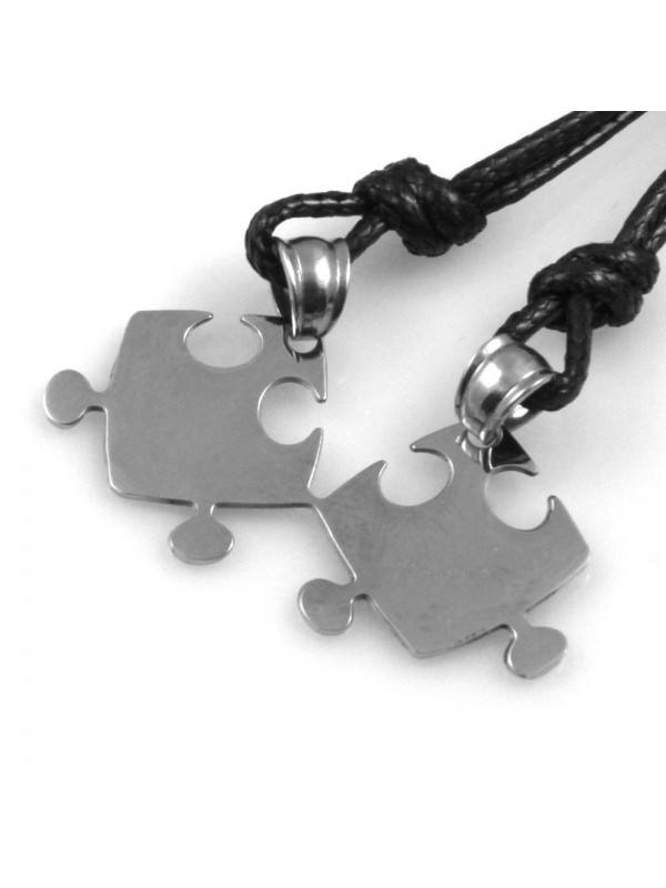 collana uomo donna puzzle spezzato che si divide in acciaio