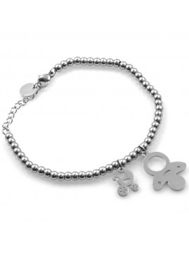 bracciale donna con carrozzina e ciuccio in acciaio regalo per gravidanza