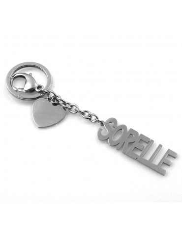 portachiavi donna scritta sorelle in acciaio personalizzabile con incisione
