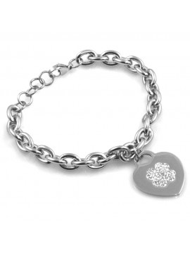bracciale donna con cuore e quadrifoglio in acciaio e strass bcc2519