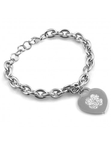 bracciale donna con cuore e quadrifoglio in acciaio e strass bcc2519