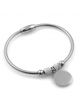 bracciale donna tubo con ciondolo tondo e strass ottimo per incisione bcc2542
