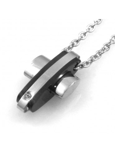 collana uomo ciondolo croce in acciaio bicolore nero cll1839