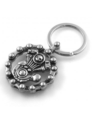 portachiavi uomo motore e catena da moto custom particolare in acciaio prt0242