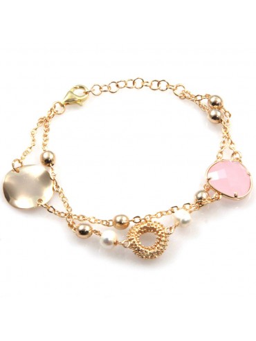 Bracciale Dorato Donna Perle e Cristallo Rosa bcc2664