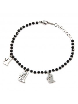 Bracciale gatto gattino donna in acciaio e strass bcc0009