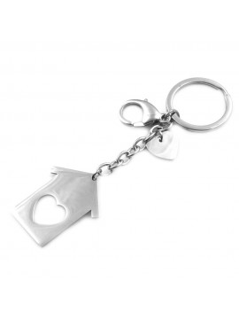 Portachiavi donna casa con cuore in acciaio ottimo per incisioni prt0001