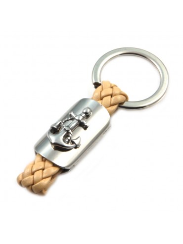 Portachiavi uomo ancora casa auto moto in acciaio e pelle marinari - prt0189