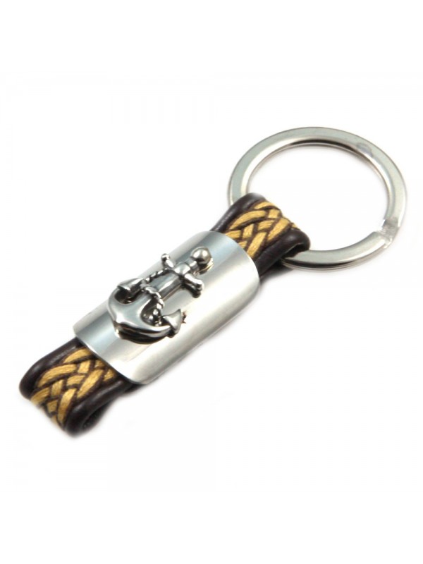 Portachiavi uomo ancora casa auto moto in acciaio e pelle marinari - prt0190