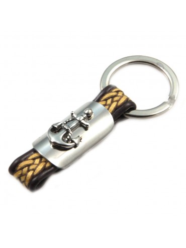 Portachiavi uomo ancora casa auto moto in acciaio e pelle marinari - prt0190