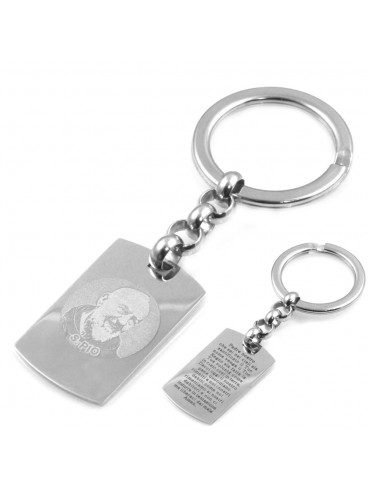 Portachiavi padre pio uomo donna in acciaio con padre nostro prt0007
