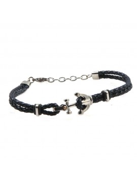 Bracciale con ancora uomo acciaio e pelle blu bcc2674