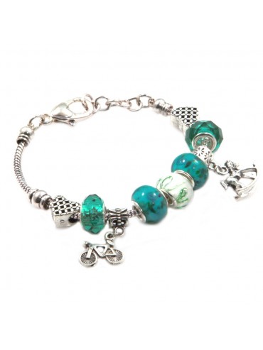bracciale donna con beads colorati e charms in accaio - bcc2449