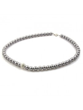 Collana di perle grigie con pallina swarovski