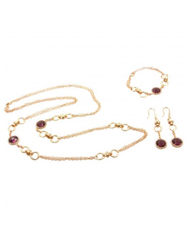 Parure donna collana bracciale e orecchini in bronzo e cristalli viola par0016