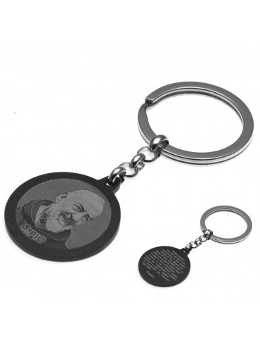 Portachiavi padre pio in acciaio con padre nostro - prt0012