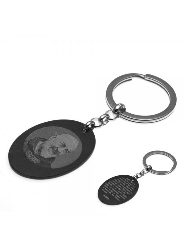 Portachiavi padre pio in acciaio con padre nostro - prt0013