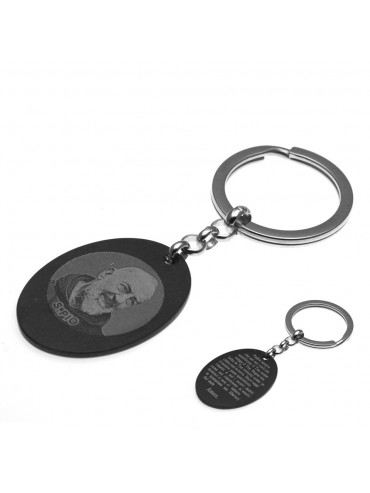 Portachiavi padre pio in acciaio con padre nostro - prt0013