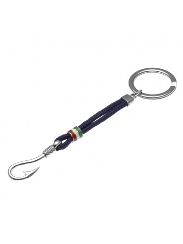 portachiavi uomo con amo da pesca o pescatore in acciaio e cordoncino - prt0093