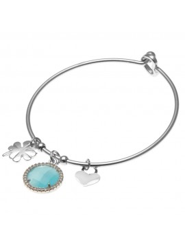 Bracciale donna rigido con pietra verde mare e cuore in acciaio - bcc0605