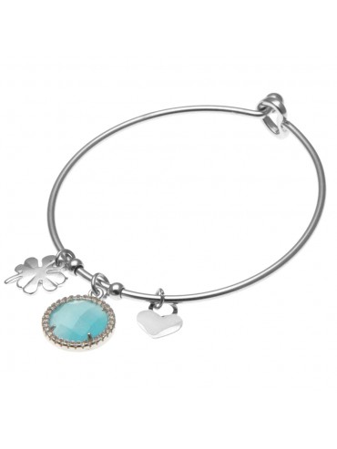Bracciale donna rigido con pietra verde mare e cuore in acciaio - bcc0605