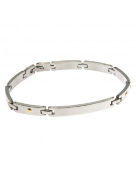 Bracciale uomo con piastra per incisione in acciaio e oro - bcc1032