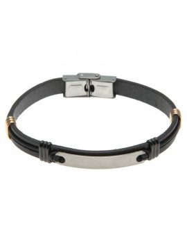Bracciale uomo pelle piastra acciaio per incisione - bcc0154