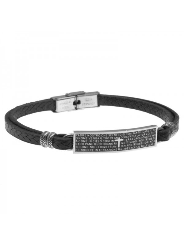 Bracciale con padrenostro in pelle e acciaio bcc0189