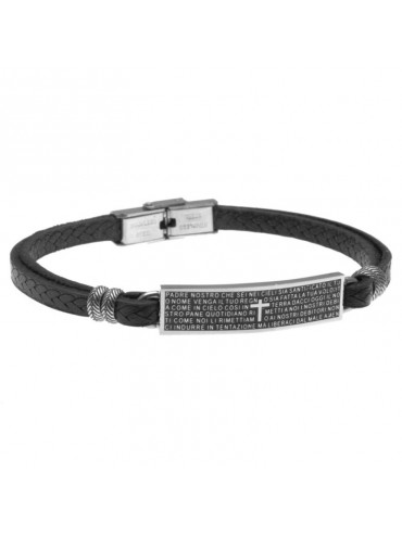 Bracciale con padrenostro in pelle e acciaio bcc0189