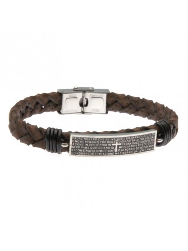 Bracciale con padrenostro in pelle e acciaio bcc0191