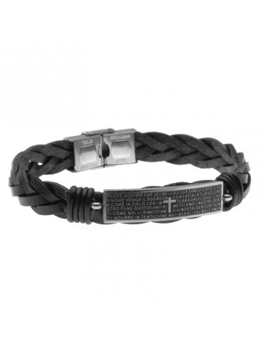 Bracciale con padrenostro in pelle e acciaio bcc0192