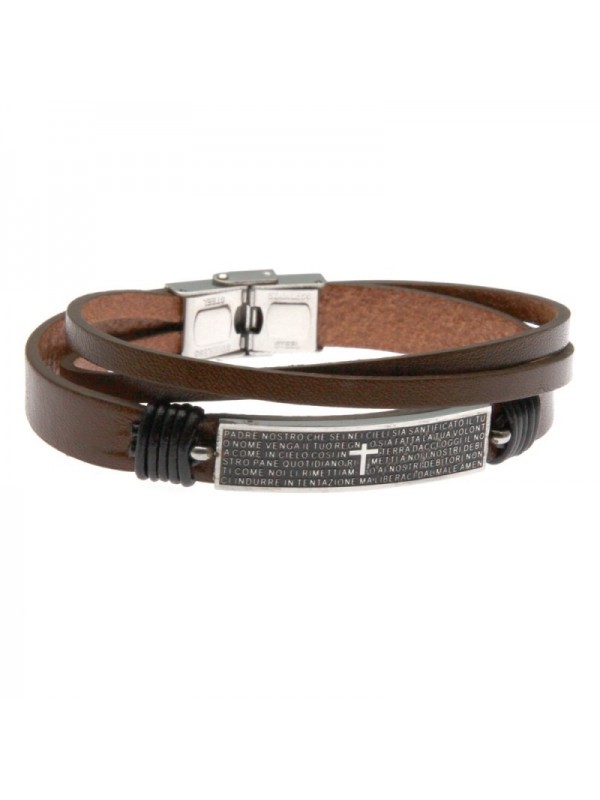 Bracciale con padrenostro in pelle e acciaio bcc0193