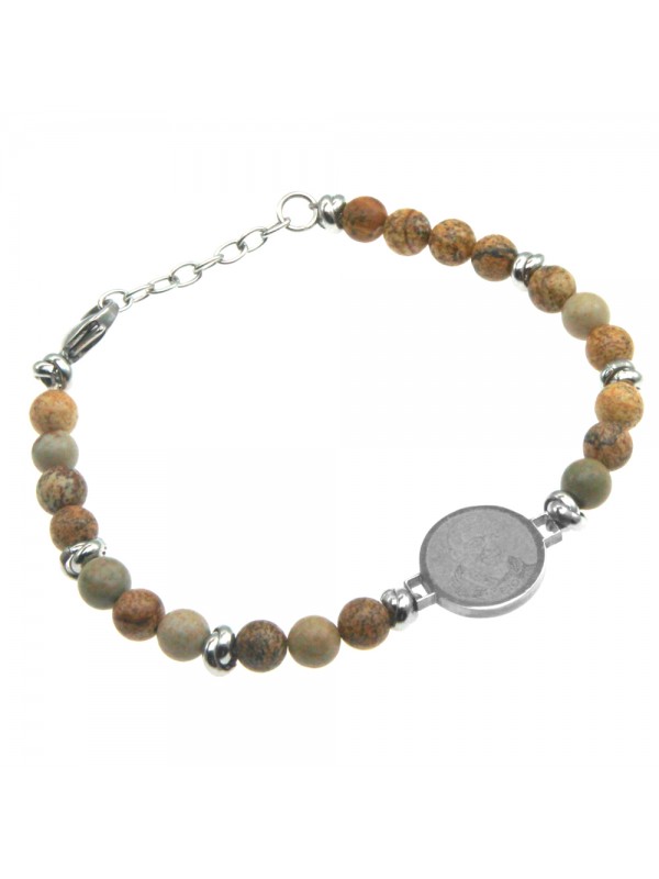 Bracciale padre pio acciaio e pietre bcc0285