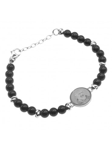 Bracciale padre pio acciaio e pietre bcc0287