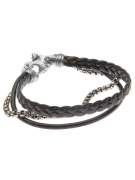 bracciale uomo in pelle e acciaio chiusura particolarissima - bcc2093