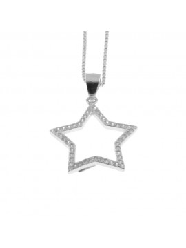 Collana con stella stellina in argento 925 strass bianchi rodiato non scurisce catenina da cm 42 diametro mm 18 cln0328
