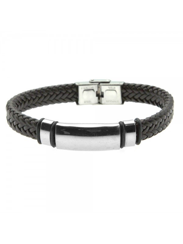 bracciale uomo pelle acciaio piastra per incisione bcc0448