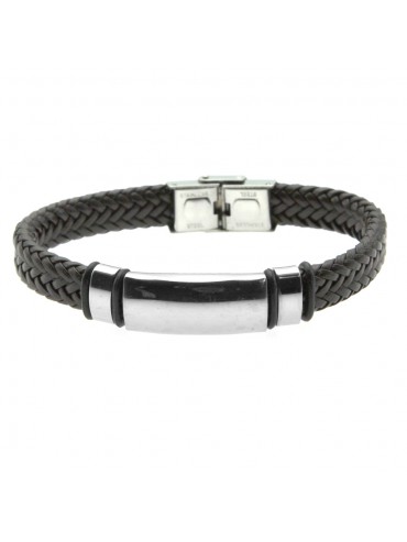bracciale uomo pelle acciaio piastra per incisione bcc0448