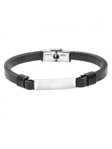 Bracciale uomo pelle piastra in acciaio bcc0434