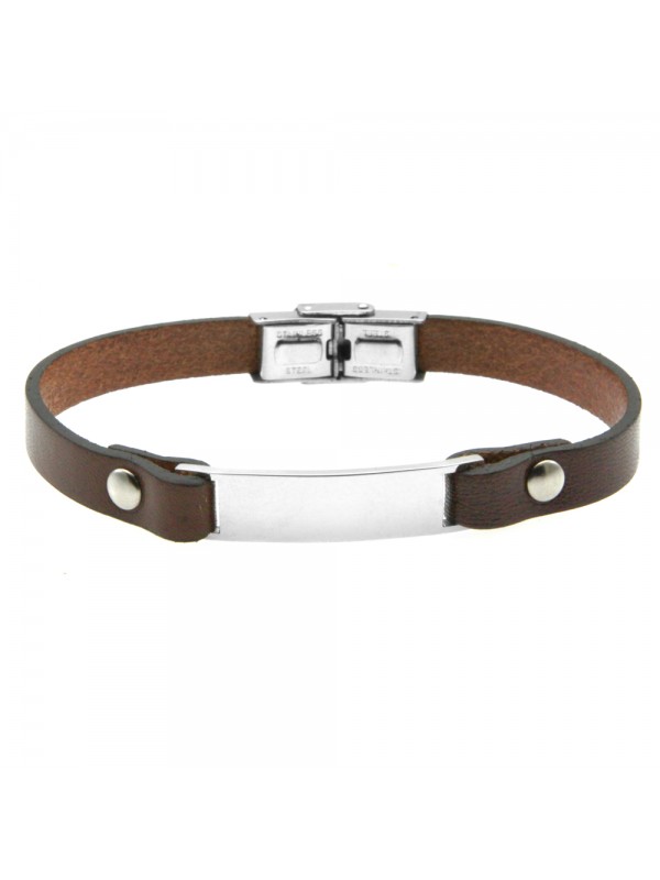 Bracciale pelle uomo piastra in acciaio bcc0439